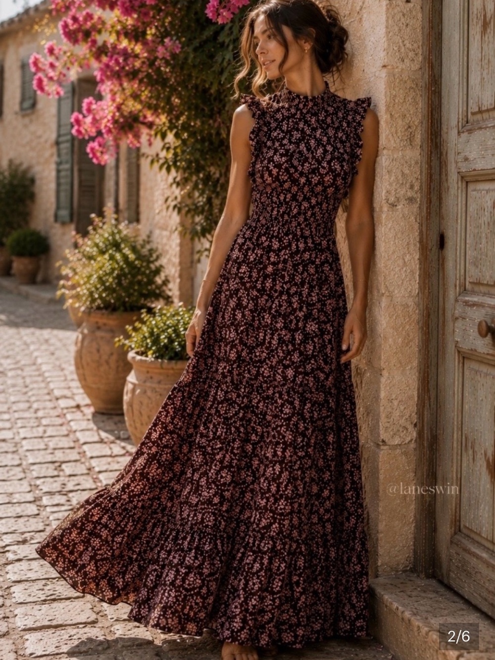 Caroline Constas 🔥 Smocked bodice Plum & Pink Floral Maxi dress SRP$395